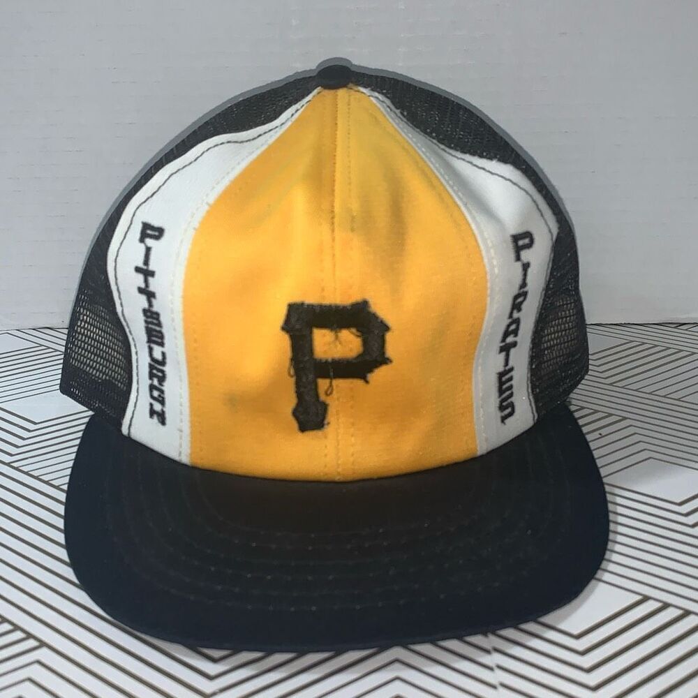 Pittsburgh Pirates Large Hat Mesh Snap Back MLB Baseball Trucker‎ Cap Gold Black